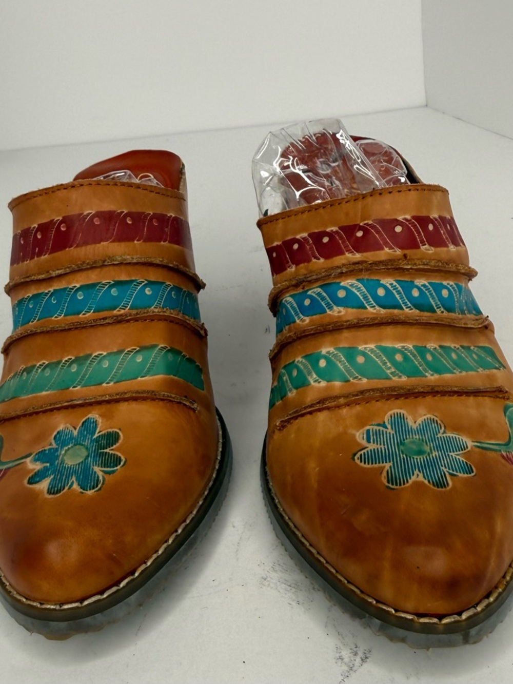 Hand-Painted Leather Slip-On Clogs with Floral Detail